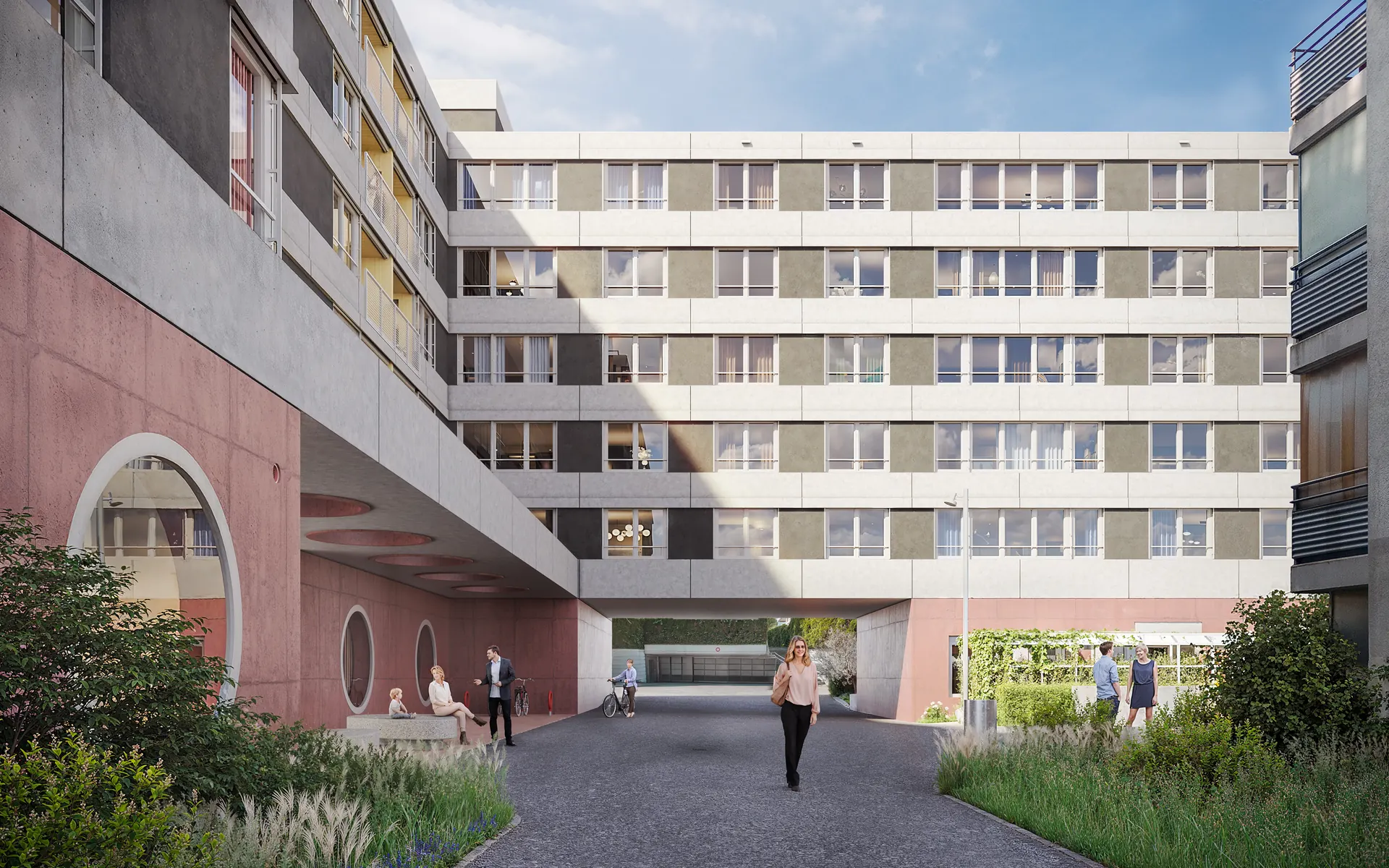 LOU Luzern, visualisation extérieure de la desserte entre les bâtiments