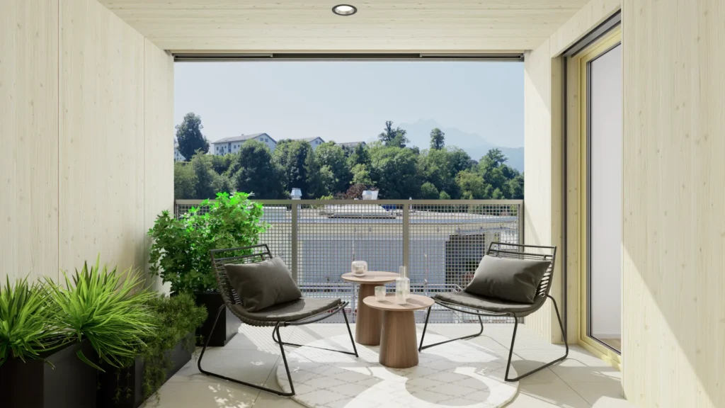 LOU Luzern, Loggia einer 2.5-Zimmer-Wohnung